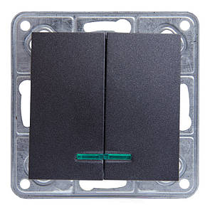 Вимикач подвійний з підсвіткою LXL Tesla графітовий металік