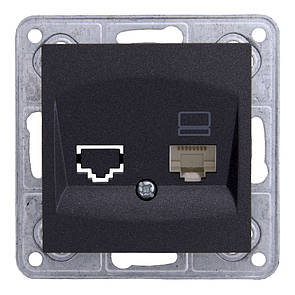 Розетка комп'ютерна кат 5Е LXL Tesla графітовий металік