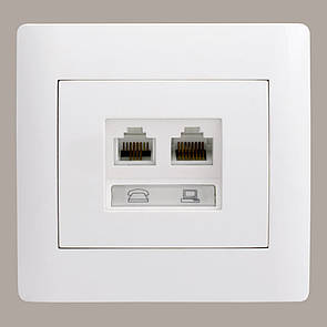Розетка комп'ютерна кат. 5E і телефонна RJ11 (з рамкою) LXL Oscar білий