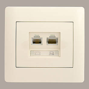 Розетка компьютерная кат.5E и телефонная RJ11 (с рамкой) LXL Oscar кремовая