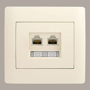 Розетка телефонна RJ11 подвійна (з рамкою) LXL Oscar кремова
