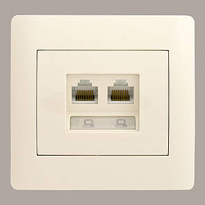 Розетка компьютерная кат.5E двойная (с рамкой) LXL Oscar кремовая