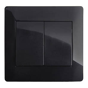 Выключатель двойной (с рамкой) LXL Oscar черный глянец
