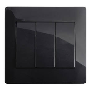 Вимикач потрійний (з рамкою) LXL Oscar чорний глянець