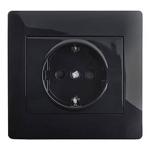 Розетка з заземленням (з рамкою) LXL Oscar чорний глянець