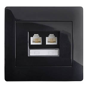 Розетка телефонна RJ11 подвійна (з рамкою) LXL Oscar чорний глянець