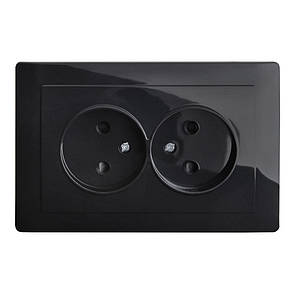 Розетка подвійна (з рамкою) LXL Oscar чорний глянець