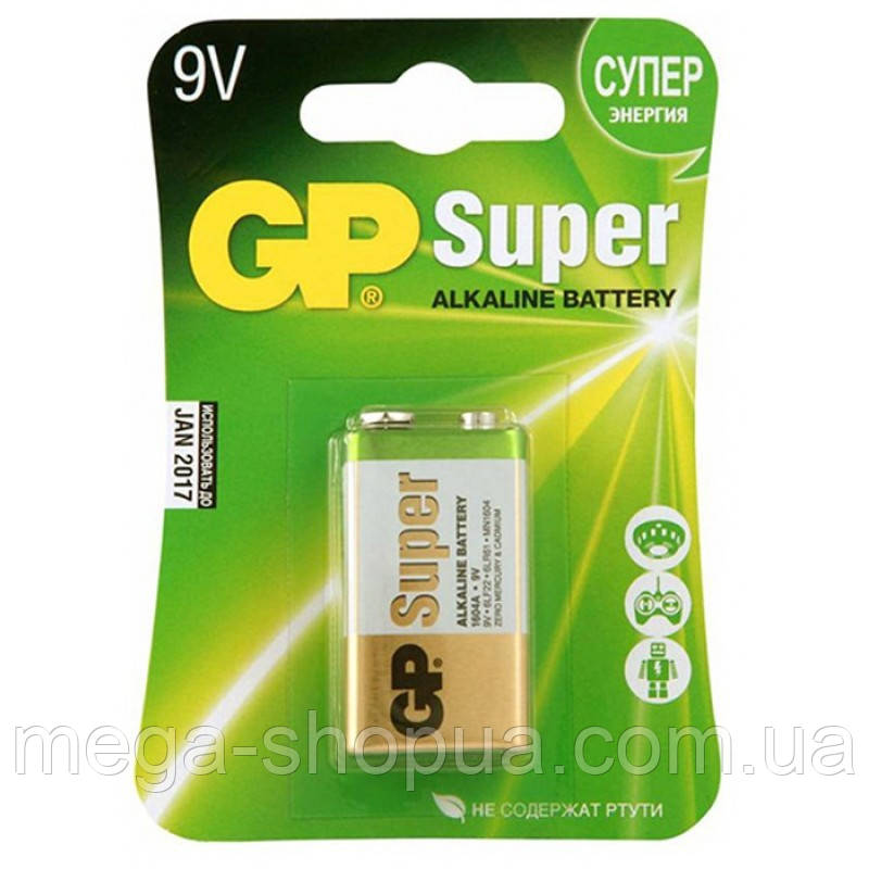 Батарейка крона GP Super Alkaline Battery 9V. Алкалиновая батарейка