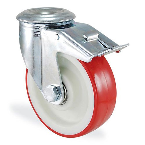 Колесо поворотне з отвором і гальмом із поліаміду 4106-ST-125-B Standart, фото 1