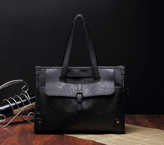 Чоловіча сумка для документів, чоловічий портфель для роботи чорний шкіряний (ПУ шкіра)