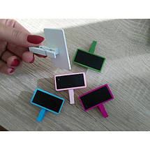 Дерев'яний цінник прищіпка, Чорна табличка-цінник для написання крейдою (1шт), Бейдж з дерева 50*25 мм (1011), фото 5