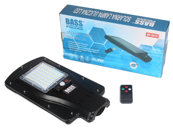 Вулична лампа 50W сонячна 60LED з пультом дистанційного управління Bass Polska 5916, фото 1