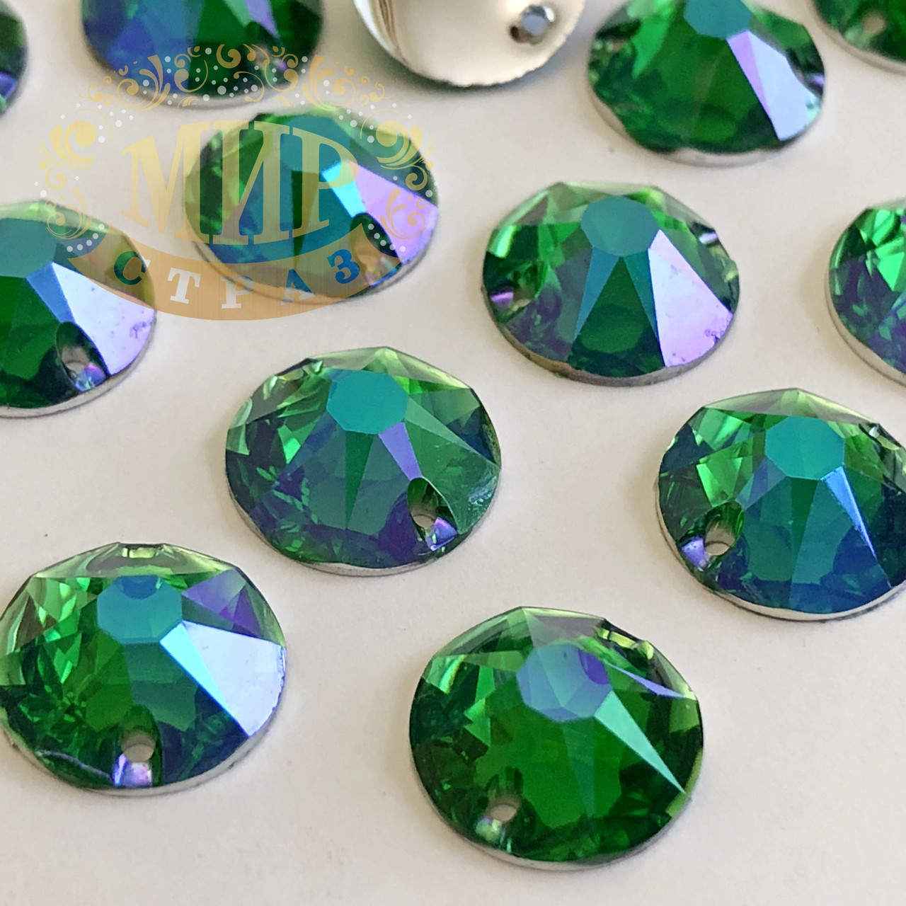 Пришивные стразы Xirius 10мм, цвет Green AB, (синтетич.стекло), 1 шт - фото 4 - id-p838184951