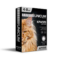 Капли Unicum Premium (Уникум Премиум) от блох и клещей для кошек весом 4-8 кг (упаковка 3 пипетки)