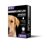 Капли Unicum Complex от гельминтов, блох и клещей на холку для собак 4-10 кг (упаковка 4 пипетки)