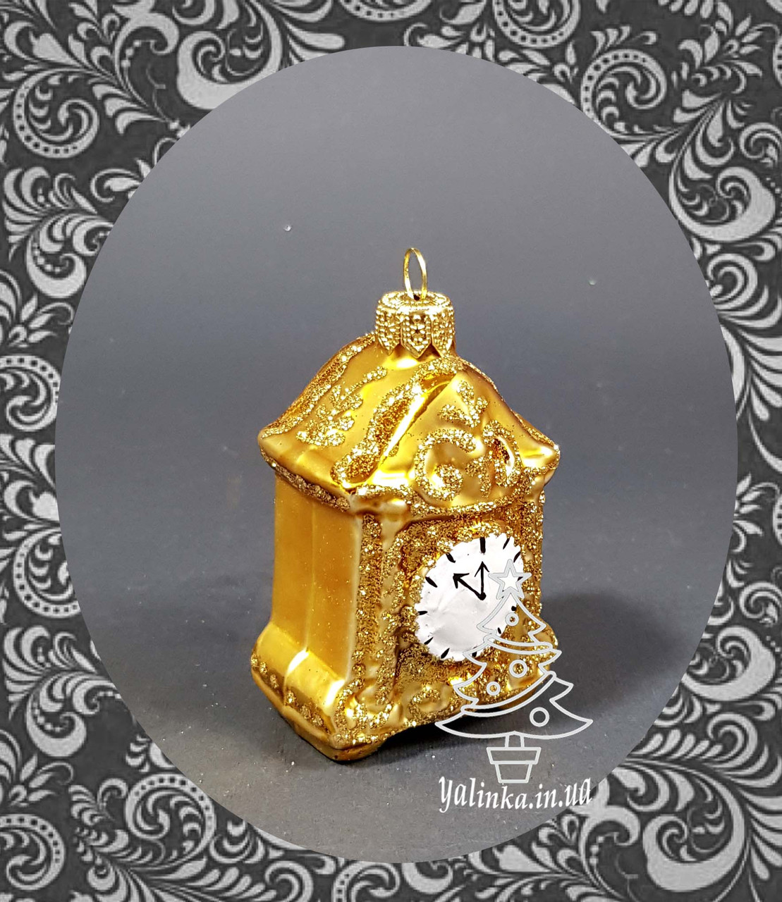 Скляна ялинкова іграшка Годинник золоті