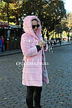 Жіноча стрижена шуба з капюшоном з экомеха Рожевий, фото 2