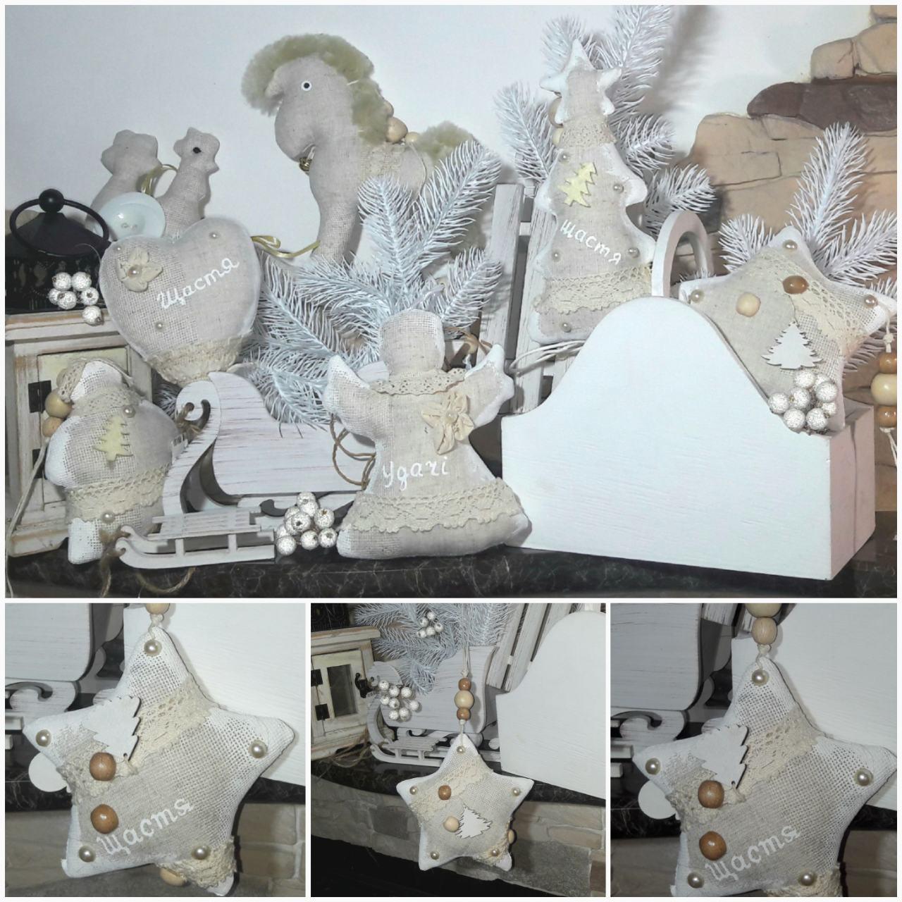 Лляна зірочка ручної роботи, вис. 14 см., 75/65 (ціна за 1 шт. + 10 гр.)