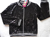 Детская куртка бомбер с пайетками, черный Размер 164