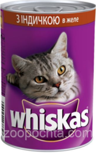 Вологий корм Whiskas з індичиною в желе для котів 0.4 кг 12 шт., фото 1