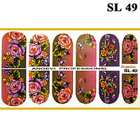 Наклейки цветы Розы для Ногтей Ноготки PhotonailArt Водные Разноцветные, Малая Пластина, Angevi SL 49