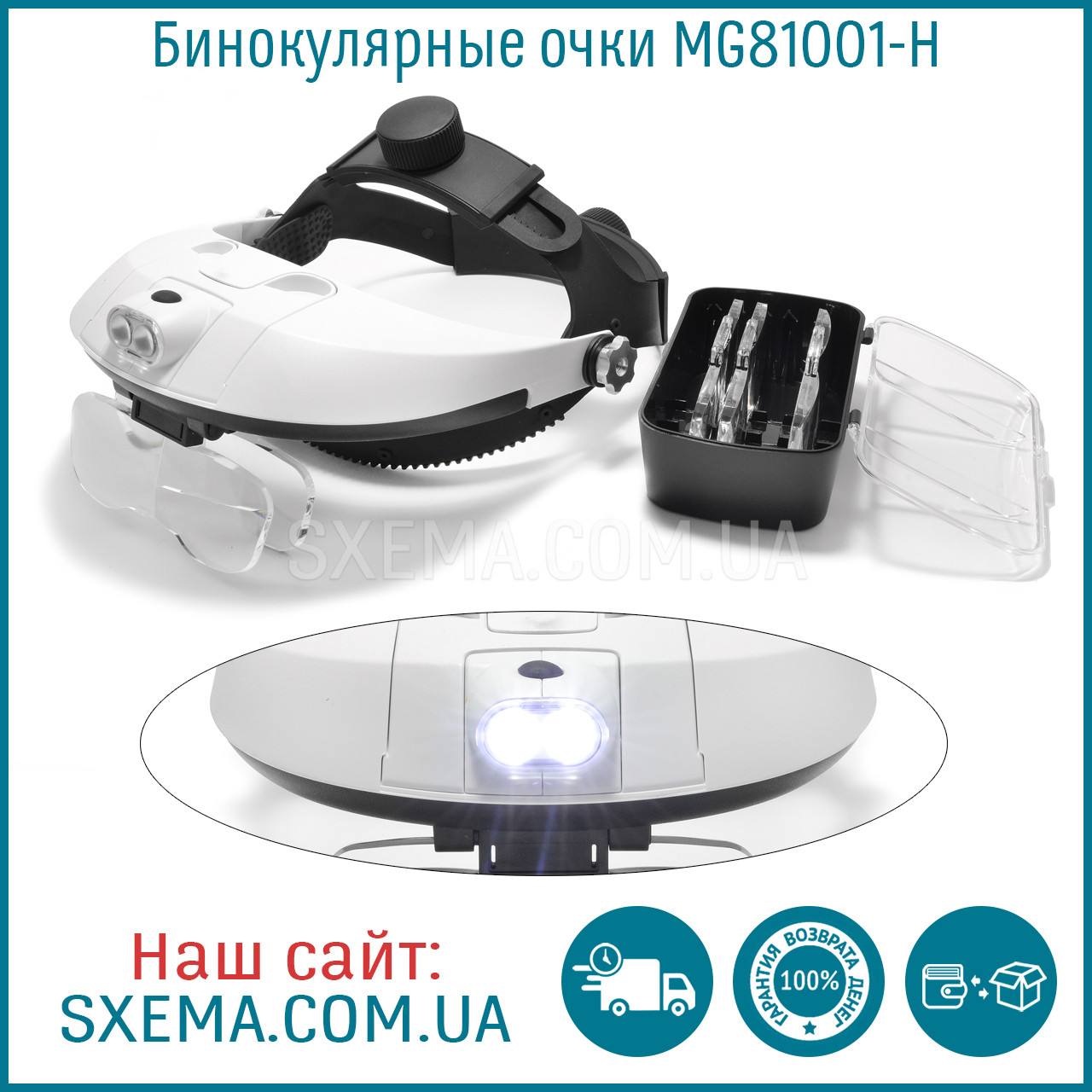 Бінокулярні лупи окуляри MG81001H (1,0x-3.5x) з Led-підсвіткою