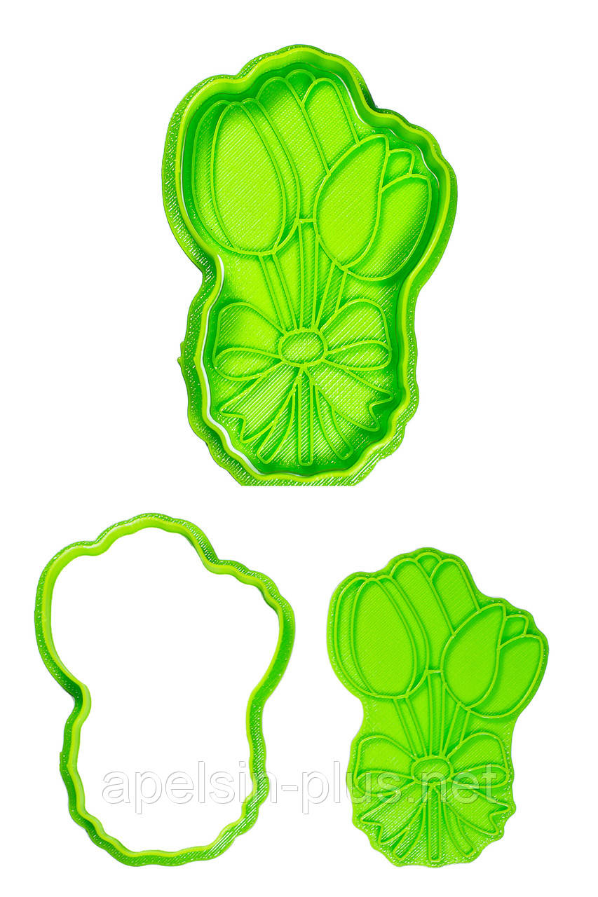 Вирубка з відбитком для пряників і імбирного печива Букет Тюльпанів 10 см 6,3 см 1,0 см, фото 1