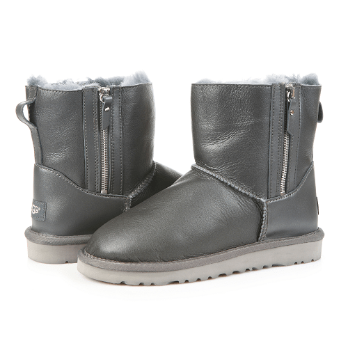 Жіночі уггі UGG Mini Double Zip leather Grey original