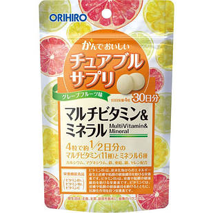 ORIHIRO Японські жувальні вітаміни і мінерали зі смаком грейпфрута, 120 таблеток