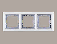 Рамка 3 места LXL Tesla белый/хром