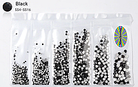 Mix камней Swarovski шесть размеров ЧЕРНЫЕ ,1400 шт