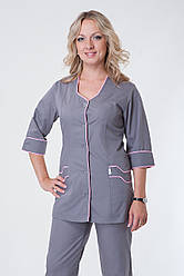Жіночий медичний брючний костюм сірого кольору на гудзиках з 42 по 66 р