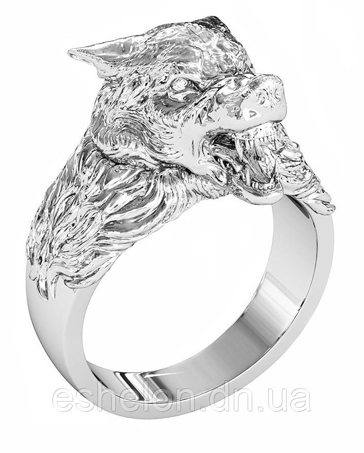 Печатка чоловіча срібна Вовк, фото 1