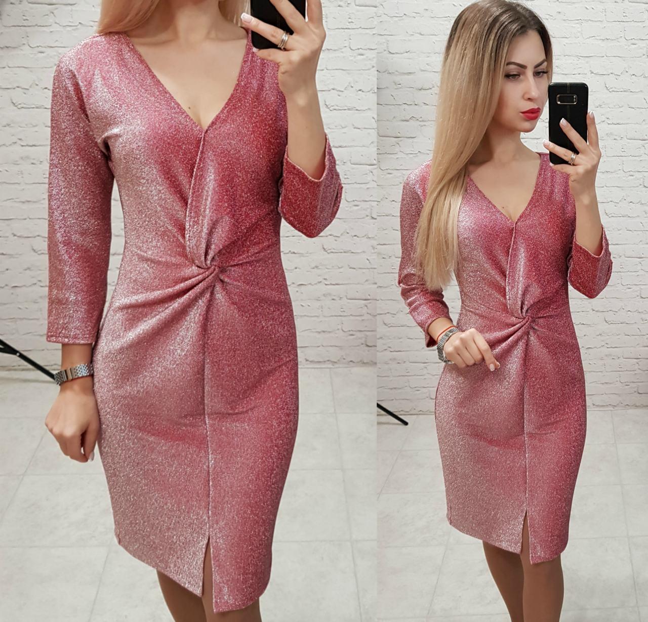 Сукня з люрексу середньої довжини, арт 142, ніжна фуксія / малина