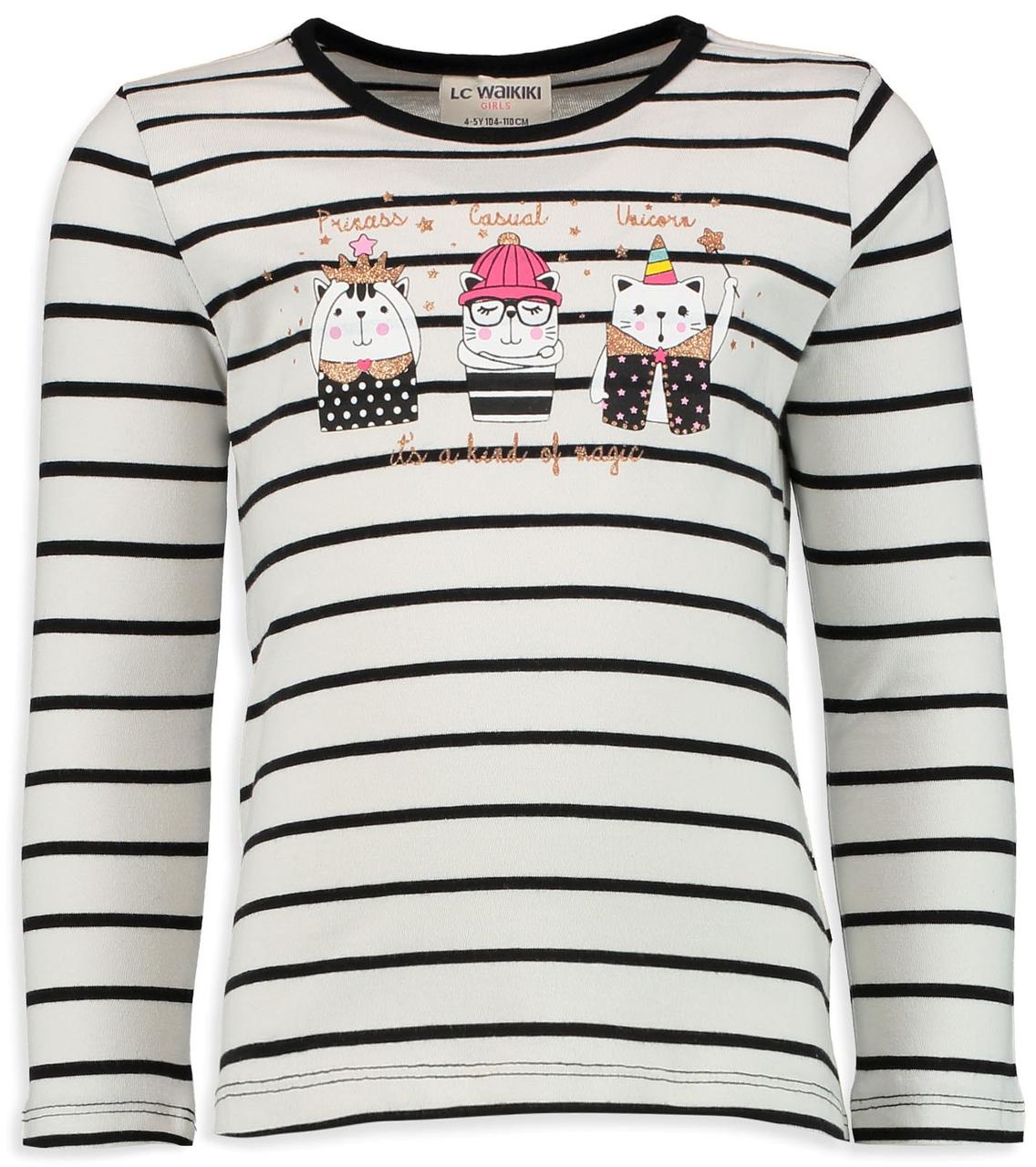 Реглан для девочки Lc Waikiki / Лс Вайкики в полоску с 3 котиками