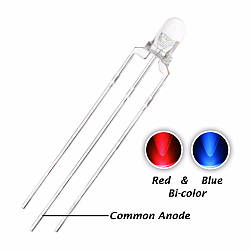 Світлодіод 3 мм червоний-синій, загальний анод (прозорий)