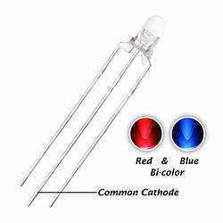 Світлодіод 3 мм червоний-синій, загальний катод (прозорий)