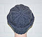 Сіра жіноча шапка, в'язка коси, без помпона, шерсть, ручна робота, фото 6