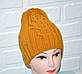Комплект шапка з шарфом, в'язаний, жіночий, вовна, гірчичного кольору, вовна, ручна робота, фото 4