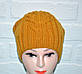 Комплект шапка з шарфом, в'язаний, жіночий, вовна, гірчичного кольору, вовна, ручна робота, фото 6