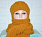 Комплект шапка з шарфом, в'язаний, жіночий, вовна, гірчичного кольору, вовна, ручна робота, фото 8