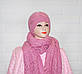 Рожевий комплект шапка з ажурним шарфом, в'язаний, жіночий, шерсть, ручна робота, фото 2