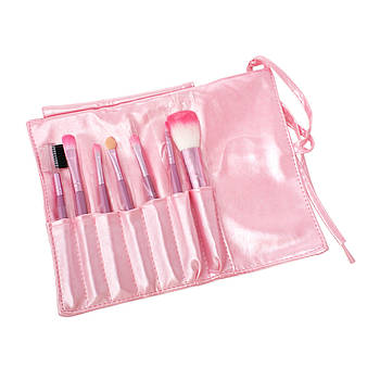 Пензлі для макіяжу рожеві Якість 7 шт. у чохлі