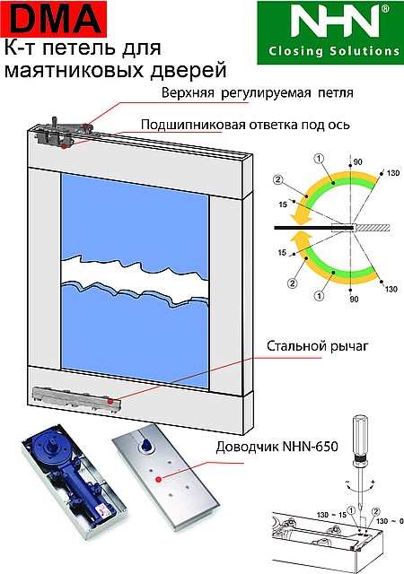 Петли осевые для маятниковых дверей из дерева, метала,профиля с доводчиком - фото 1 - id-p6319801