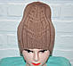 Коричнева жіноча шапка, красива в'язка, шерсть, ручна робота, фото 3