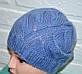 Блакитна жіноча шапка, гарне в'язання коса, шерсть, ручна робота, фото 5