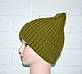 Зелена жіноча шапка, гарне в'язання коса, шерсть, ручна робота, фото 5