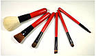 Пензлі для макіяжу 6 шт. у червоному чохлі дорожній набір, фото 2