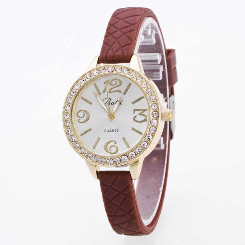 Годинники жіночі на тонкому силіконовому ремінці 110-3 Шоколад, фото 1