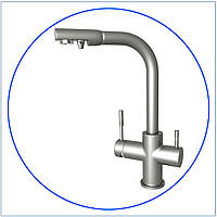 Трёхпозиционный комбинированный кухонный смеситель для холодной, горячей и фильтрованной воды, матовый цвет.